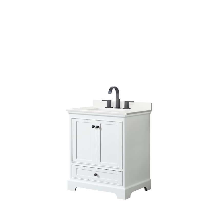 Deborah 30-inch Single Vanity, Quartz Top - White, Black Trim, White Quartz Top