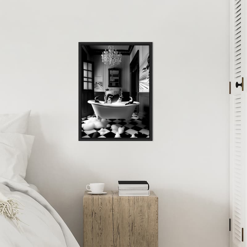 Penguin Spa Day by Niky Rahner Framed Canvas Wall Art