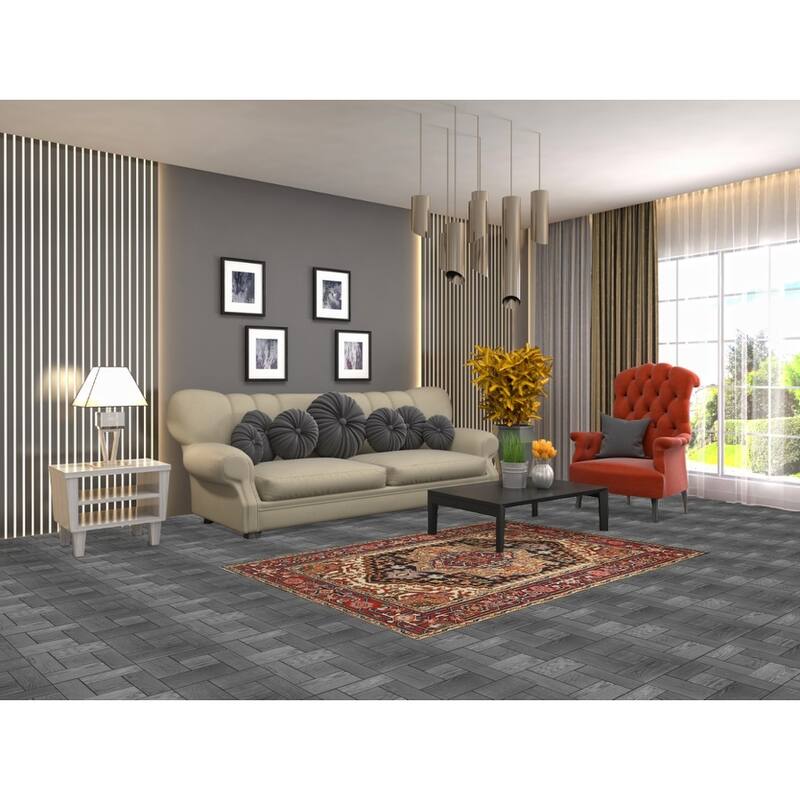 Hand Knotted Oriental 100% Wool Carpet Traditional Medallion Navy Blue & Blues Heriz (serapi) Area Rug - 5' 11'' X 4' 0''
