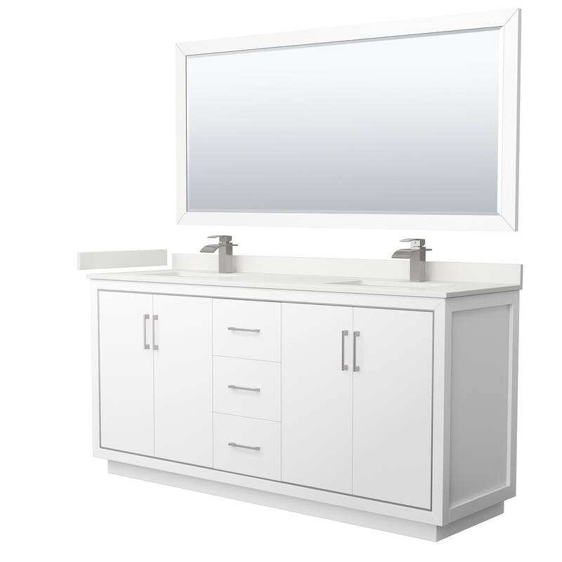 Wyndham Collection WCF111172D-QTZ-UNSM70 Icon 72" Free Standing Double - White / White Quartz Top / Brushed Nickel Hardware