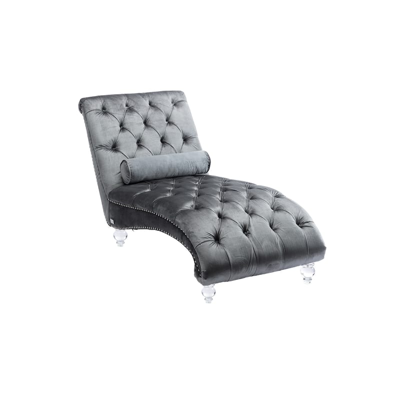 Silver 63.98" Buttons Tufted Chaise Lounge Chair with Pillow