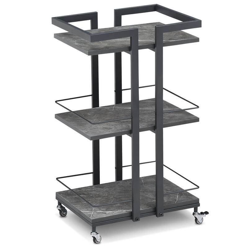 Modern Metal Storage 3-Tier Rolling Kitchen Utility Cart - 16.9" ( L ) x 13.0" ( W ) x 29.5" ( H ) - Grey