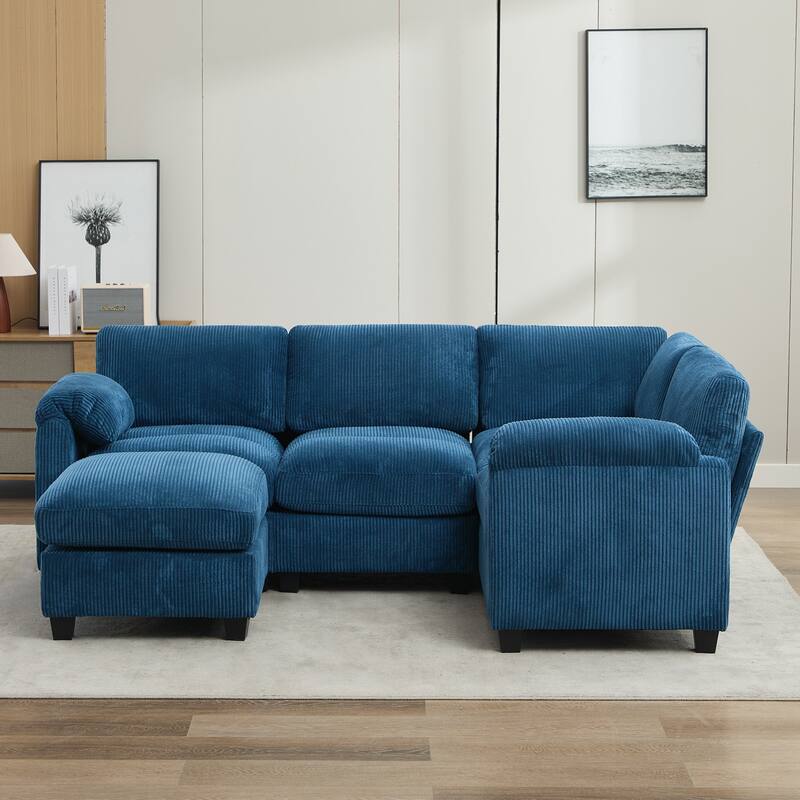 Multi-Seater Corduroy Sectional Sofa, Soft & Comfortable Corner Sofa