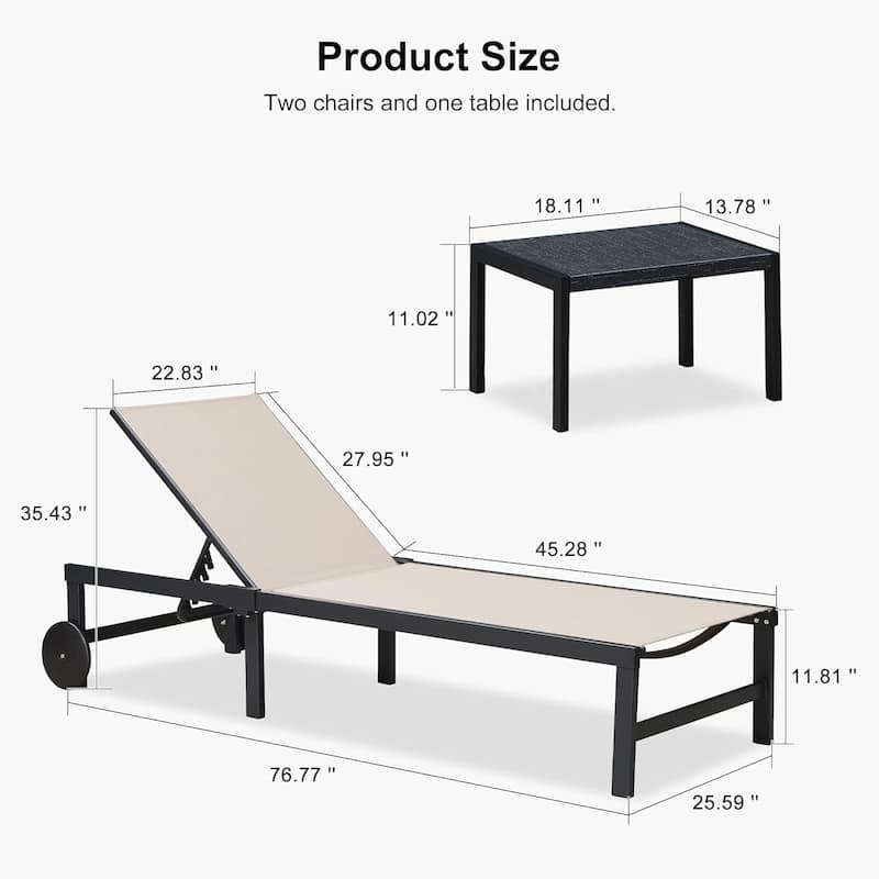 PURPLE LEAF Outdoor Tanning Lounge Chair Set with Face Hole Adjustable Reclining Chairs