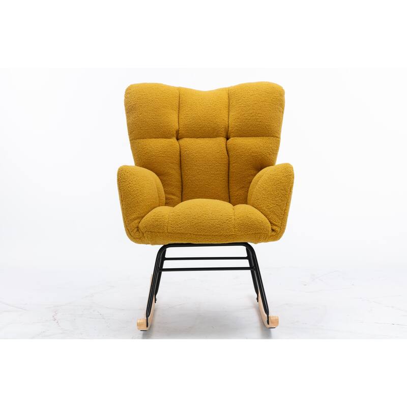 Teddy Fabric Rocking Glider Chair with Wooden Frame and 250lb Weight Capacity
