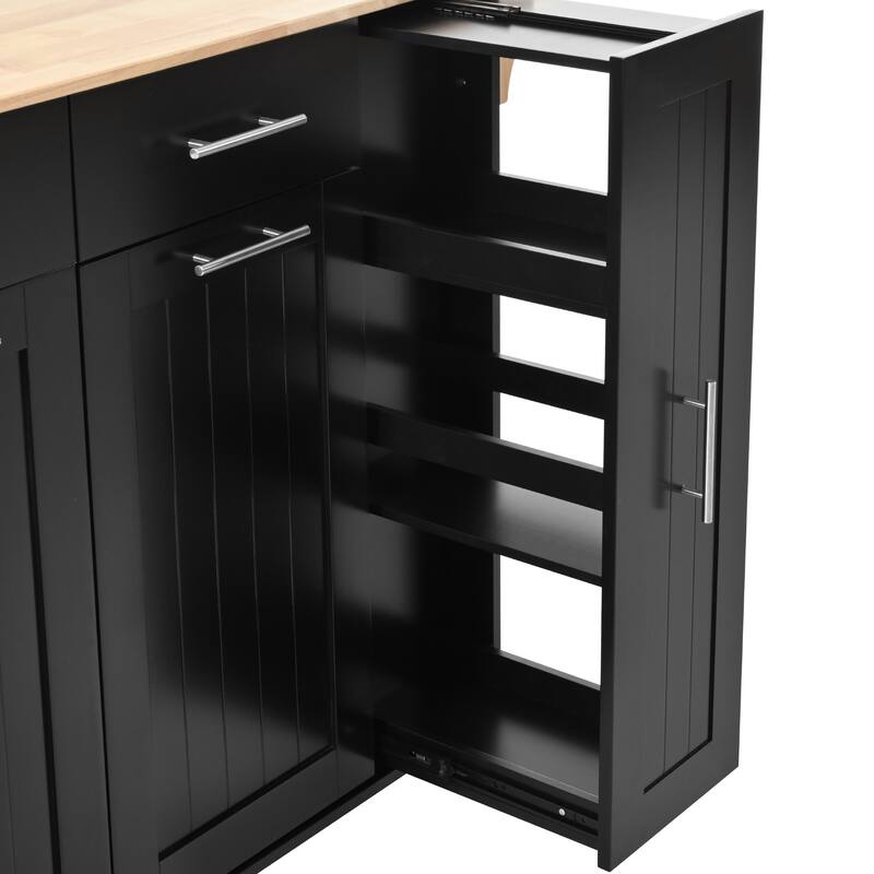 46'' Kitchen Island with Drop Leaf, 3 Tier Pull Out Cabinet Organizer, Towel Rack and 2 Drawers - 46'' x 29.5'' x 37''