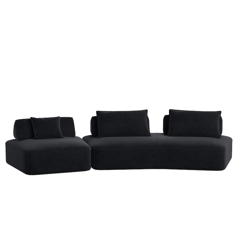 Modern 139" Modular Sectional Sofa Set, DIY Upholstered Fluffy Chenille Sofa, Removable Backrests & Pillows, Deep Seat