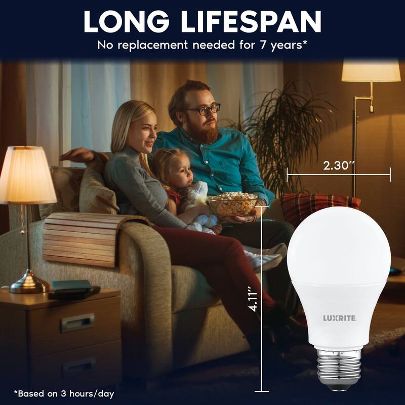 Luxrite A19 LED Light Bulb 8W=60W Non-Dimmable 2700K 800LM E26 Base Damp Rated ETL Listed 8-Pack - Warm White 2700K