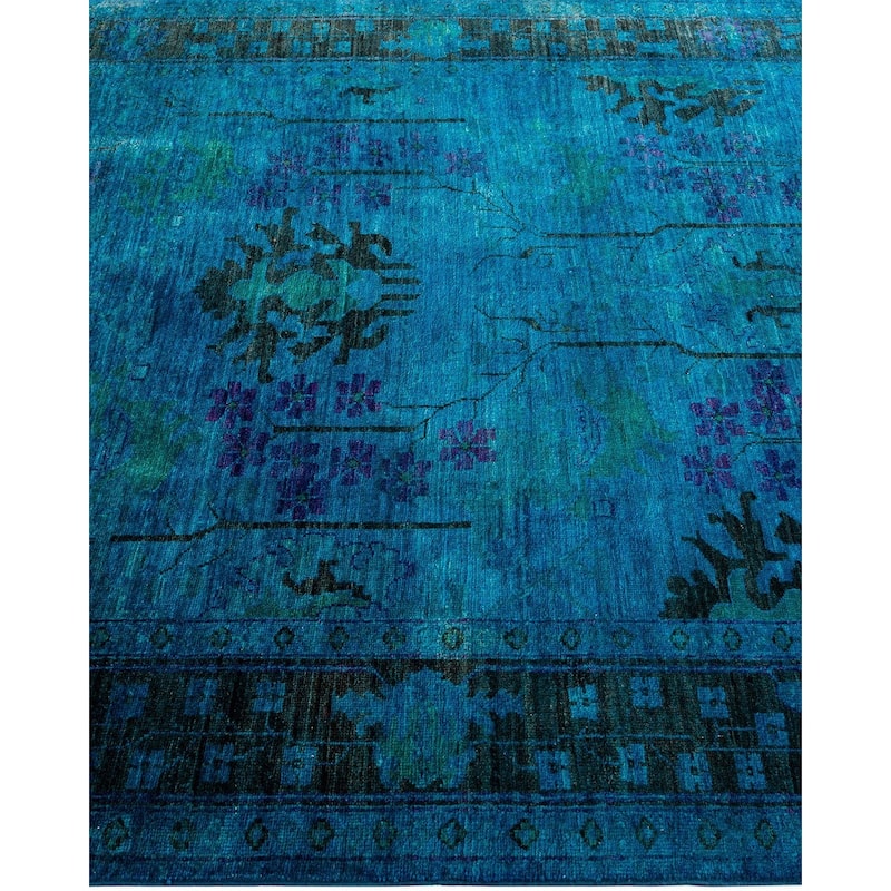 Overton Hand Knotted Wool Vintage Inspired Modern Contemporary Overdyed Blue Area Rug - 5' 1" x 7' 6"