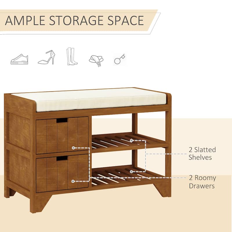 HOMCOM Shoe Cabinet, Wooden Storage Bench with Cushion, Coffee