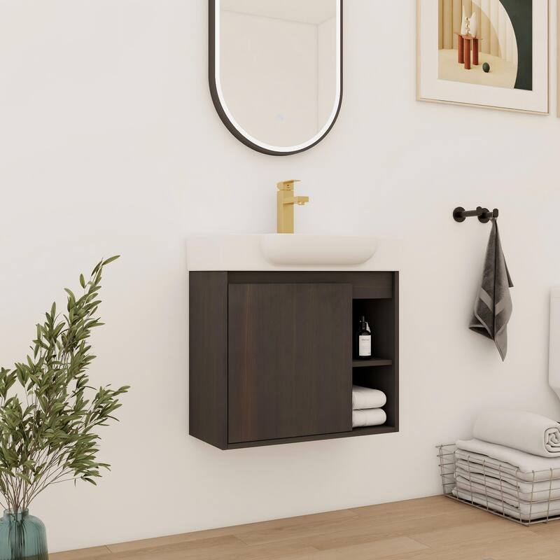 Bathroom Vanity With Sink In 24/28 Inch, Floating Bathroom Vanity With Soft Close Door