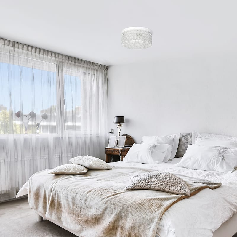 Round Flush Mount Ceiling Light 12 Inch 2 Light White Modern Interior Lighting