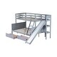 preview thumbnail 8 of 20, Twin Over Full Kids Bunk Bed with 2 Underbed Drawers and Slide, Rubberwood Bunk Bedsframe with Ladder for Bedroom Boys Girls