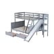 preview thumbnail 8 of 9, Twin over Full Bunk Bed with 2 Drawers, Slide, Shelves, Ladder, Rubber Wood Bunk Bed with Slide, Drawers