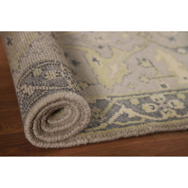 All-Over Gray Oushak Oriental Runner Rug Hand-Knotted Wool Carpet - 2'6"x 8'1"