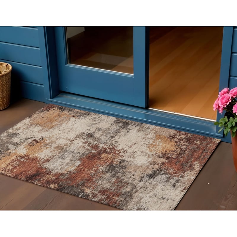 HomeRoots Abstract Transitional Rectangle Outdoor Rug - 3' x 5'