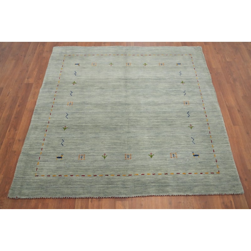 Hand Knotted Oriental 100% Wool Carpet Tribal Animal Pictorial Green Gabbeh Area Rug - 4' 9'' X 5' 0''