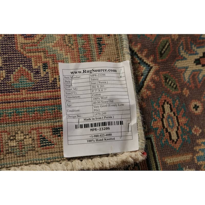 Geometric Tabriz Persian Vintage Area Rug Handmade Wool Carpet - 6'7" x 9'7"