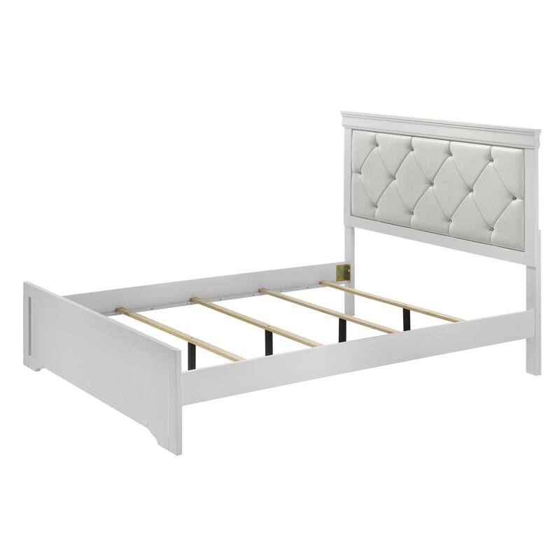 Queen Size White Upholstered Panel Bed with Tufted Headboard - Modern Bedroom Furniture
