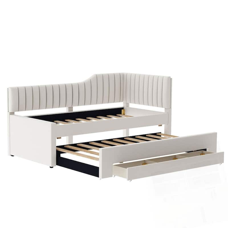 Upholstered Daybed with Trundle and Three Drawers
