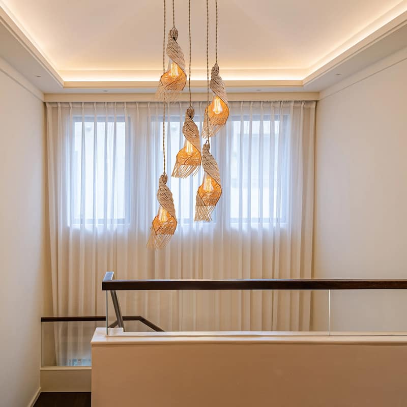 Dena 5-Light Multi Pendant Modern Rattan Cluster Chandelier - 12 Inch Wide