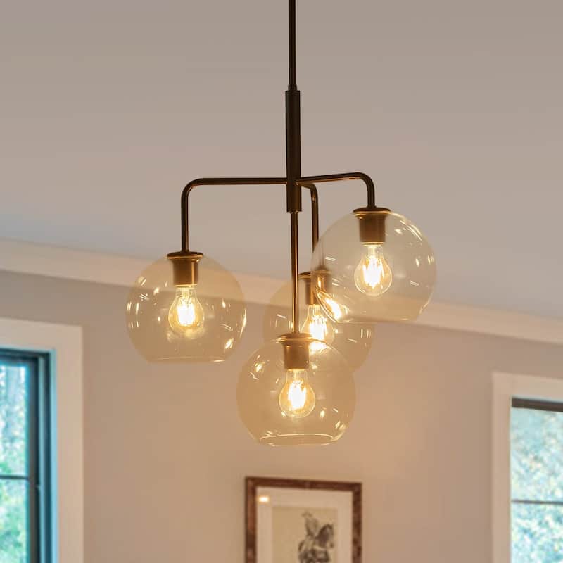 Contemporary Glass Globe 4-Light Sputnik Pendant Chandelier - Oil Rubbed Bronze