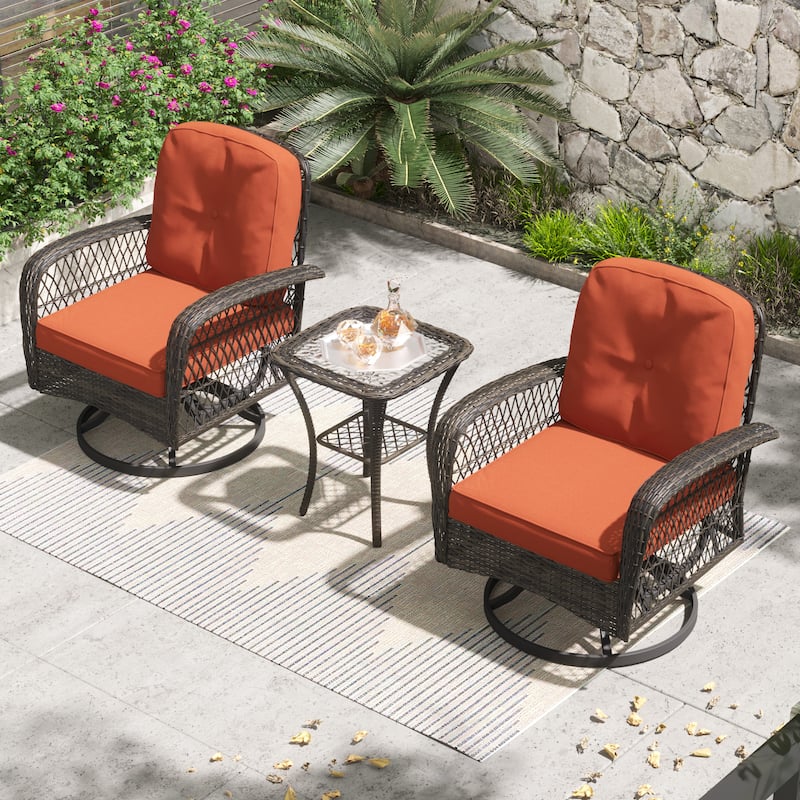 Corvus Livorno Outdoor 3-piece Steel Wicker Swivel Chat Set