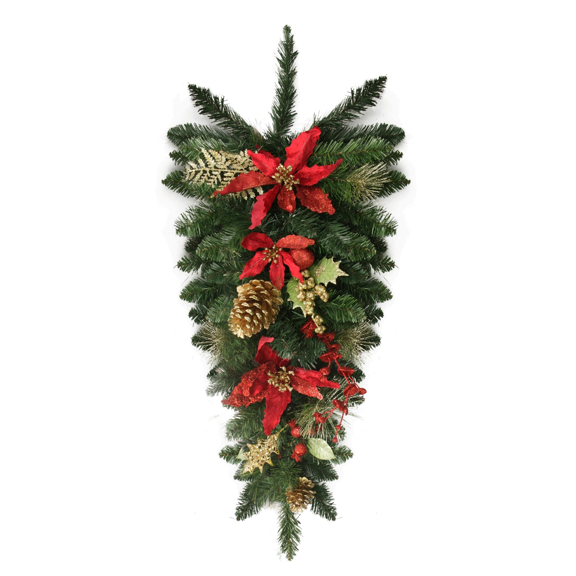 Shop 30 Pre Decorated Red Poinsettia And Gold Pine Cone