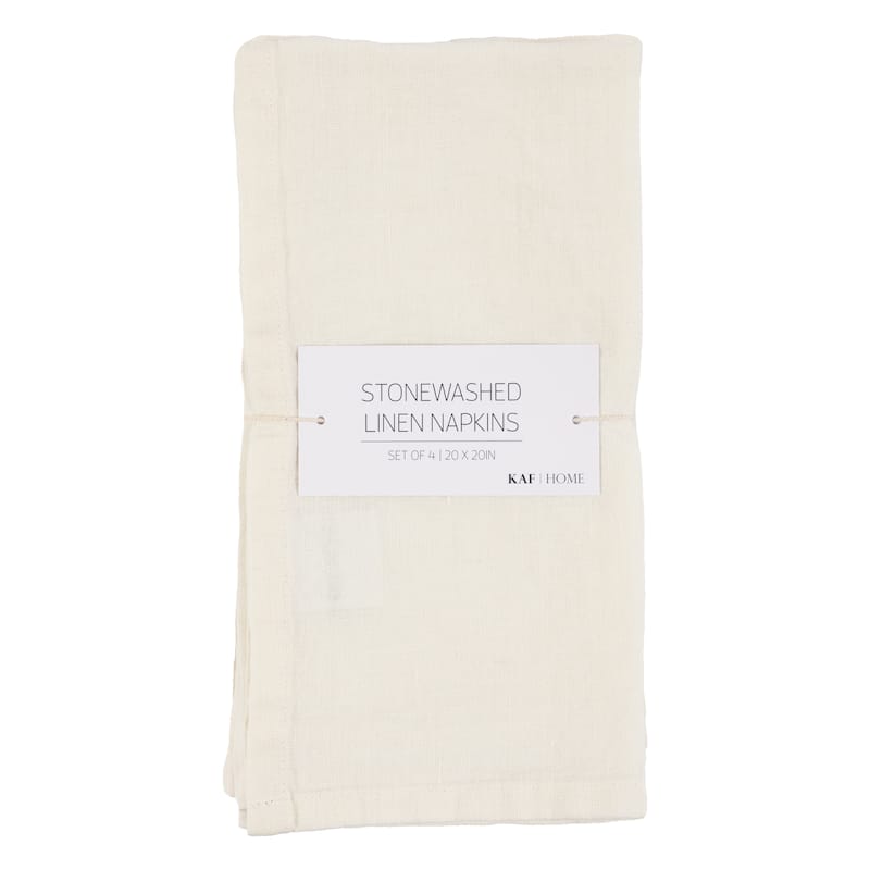 KAF Home 100% Stone Washed Linen Napkins, 20" x 20" - Set Of 4 - 20" x 20"