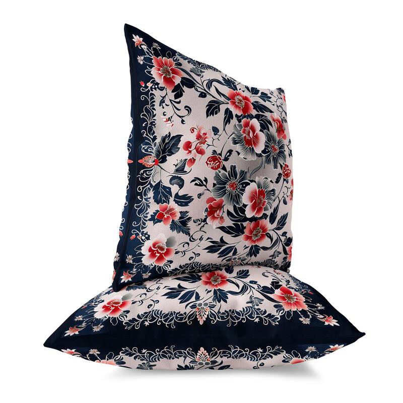 Flower Hub Broadcloth Pillow With Removable Cover in Black Red