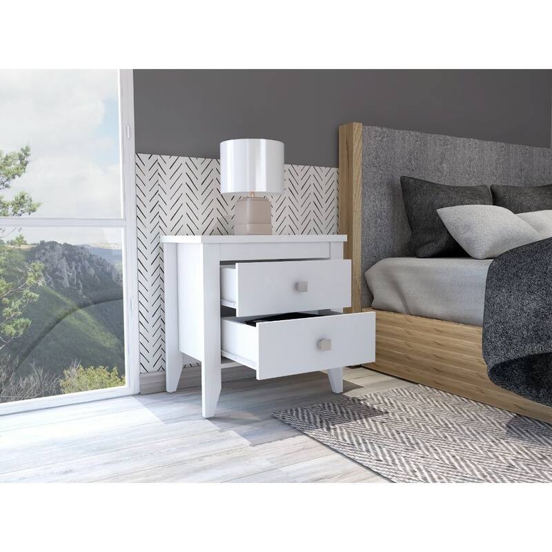 Nightstand More,Two Shelves,Four Legs,White Finish，for Living Room,and Dining Room - White