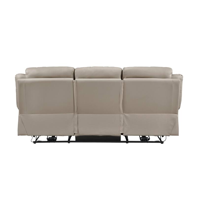 Conia Power Double Reclining Sofa, Latte Beige Leather, USB, 87 Inch