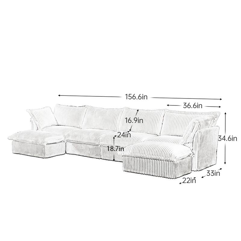 156.6" Corduroy U-Shape 4-Seater Sectional Sofa with Removable Slipcover, Deep Seat Design and French Edge Detailing