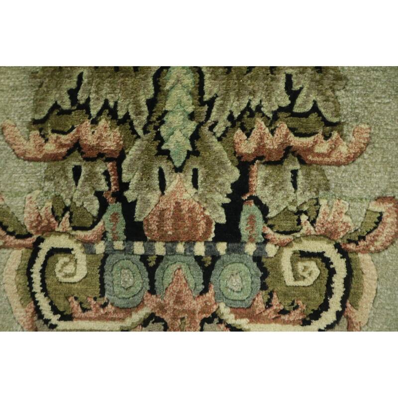 Hand Knotted Oriental 100% Wool Carpet Modern Geometric Green Nepalese Area Rug - 9' 0'' X 6' 0''