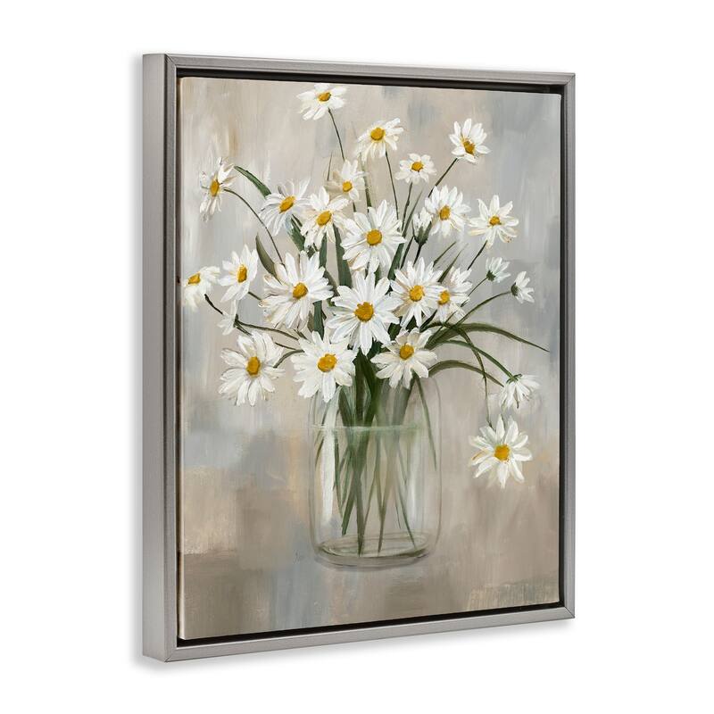 Stupell Daisy Bloom Bouquet Potted Flowers Abstract Pattern Floater Frame - Off-White