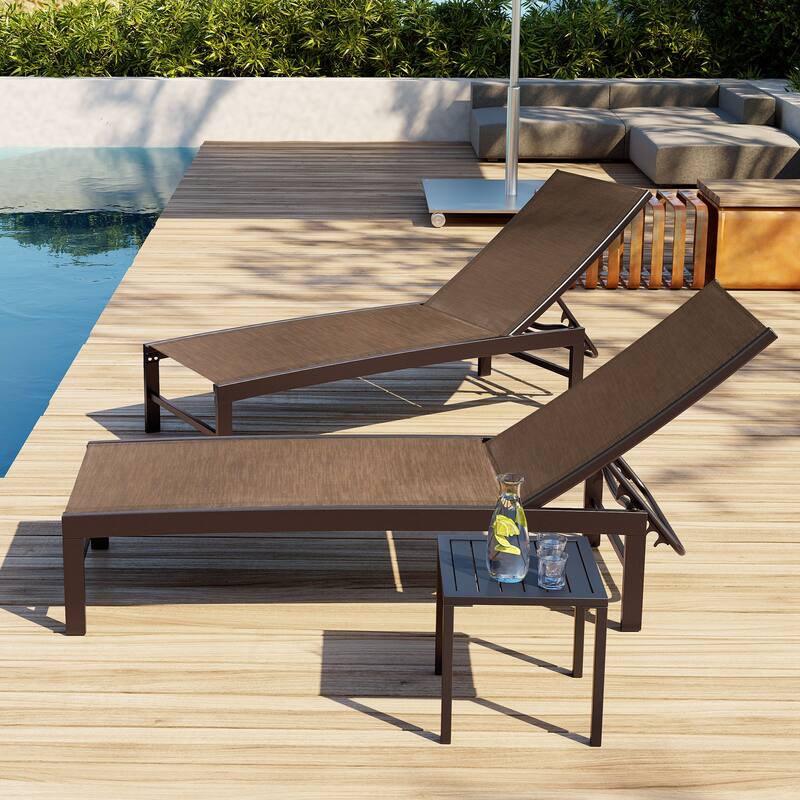 VredHom Outdoor Aluminum Adjustable Chaise Lounge Chairs and Side Table Set - 60.4 in L * 24.6 in W * 16.1/40.8 in H