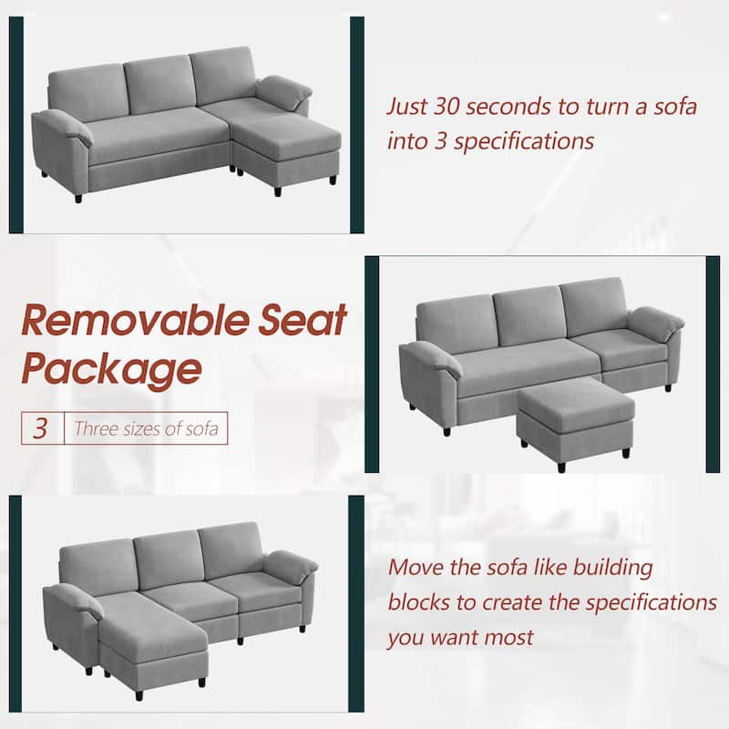 Futzca ​Sectional Sofa Couch, 3 Seat L Shaped Sofa with Removable Pillows