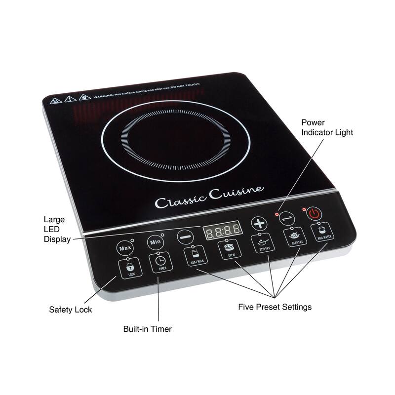 Induction Cooktop - Multifunctional 1800W Electric Stove Top - Hot Plate by Classic Cuisine (Black)