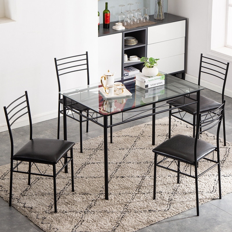 Large Rectangular Tempered Glass Dining Table 2/4 Chairs Seat Kitchen Bistro Set 
