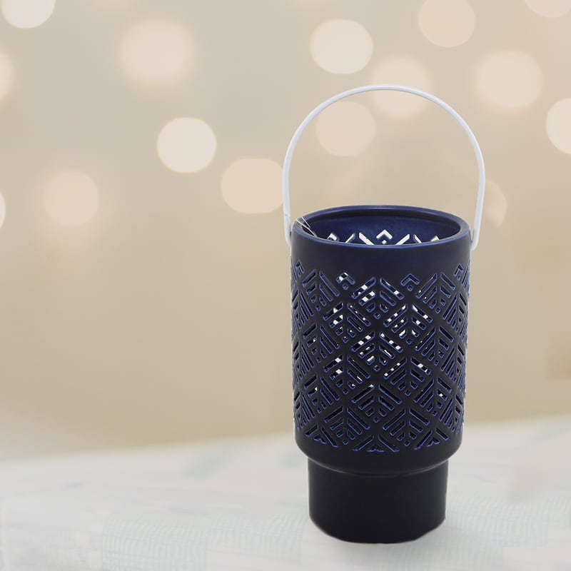 8In Led Herringbone Ceramic Lantern