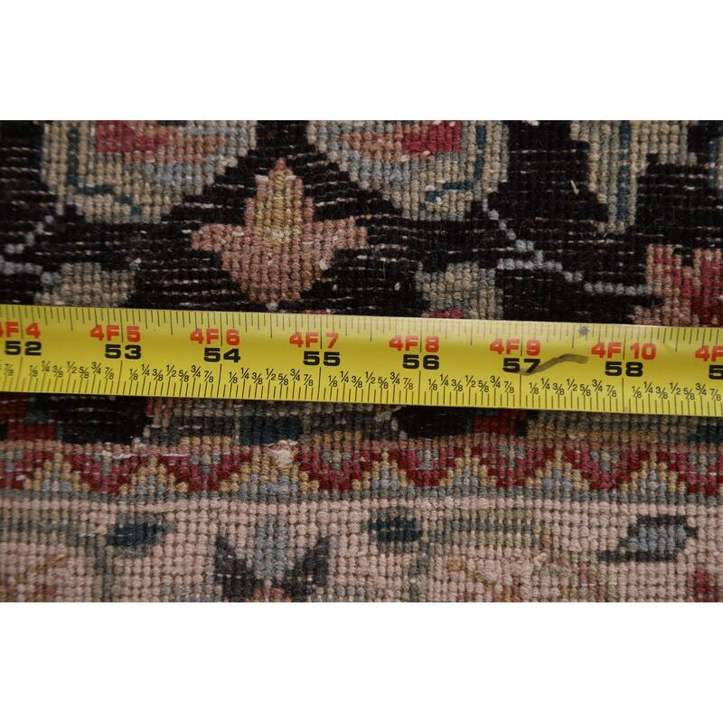 Hand Knotted Oriental 100% Wool Carpet Traditional Floral Black Kashan Runner Rug - 7' 8'' X 2' 6''