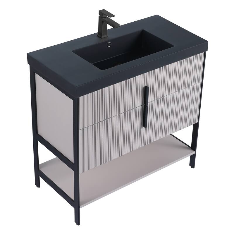 Fine Fixtures Serenity Modern Bathroom Vanity with Black Gel Acrylic Top