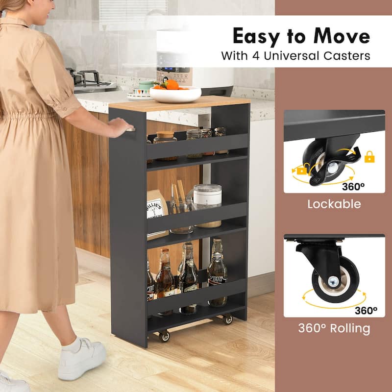 Costway 4-Tier Rolling Storage Cart 8" Slim Kitchen Cart on Wheels