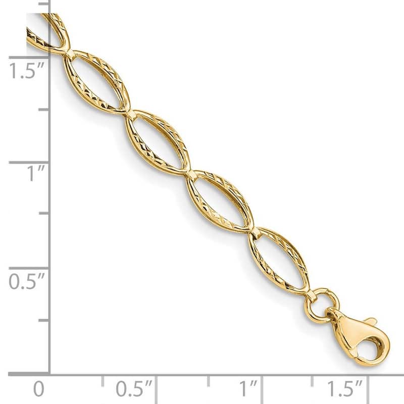 Curata 10k Yellow or White Gold 7.25" 5mm Textured Oval Links Bracelet