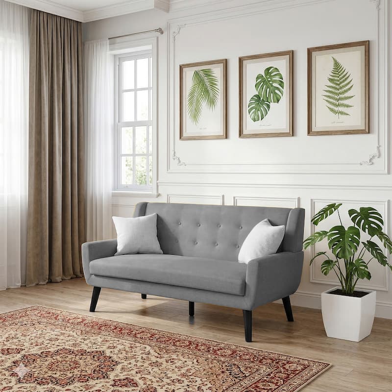 Modern 63-Inch Linen Tufted Loveseat Sofa with Pillows