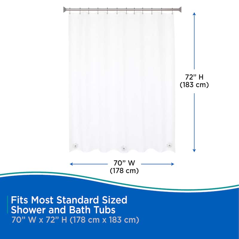 Kenney Medium Weight PEVA Shower Curtain Liner with Pockets, 70" W x 72" H - Clear