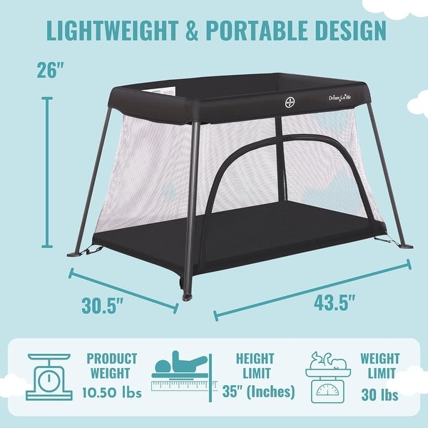 dimension image slide 0 of 2, Dream On Me Travel Light Playard with Mesh Zipper Door