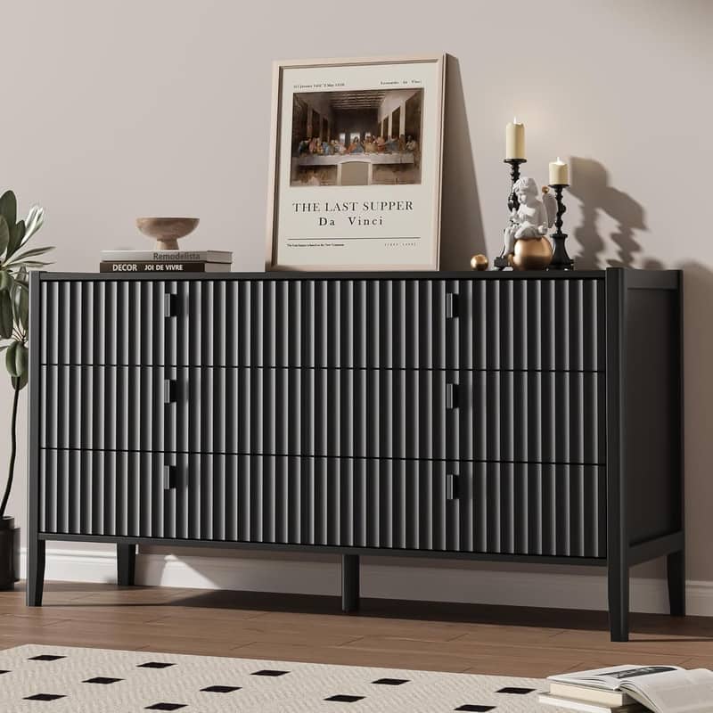 Modern Dresser, Fluted Wood Chest with Deep Drawers for Bedroom, Living Room