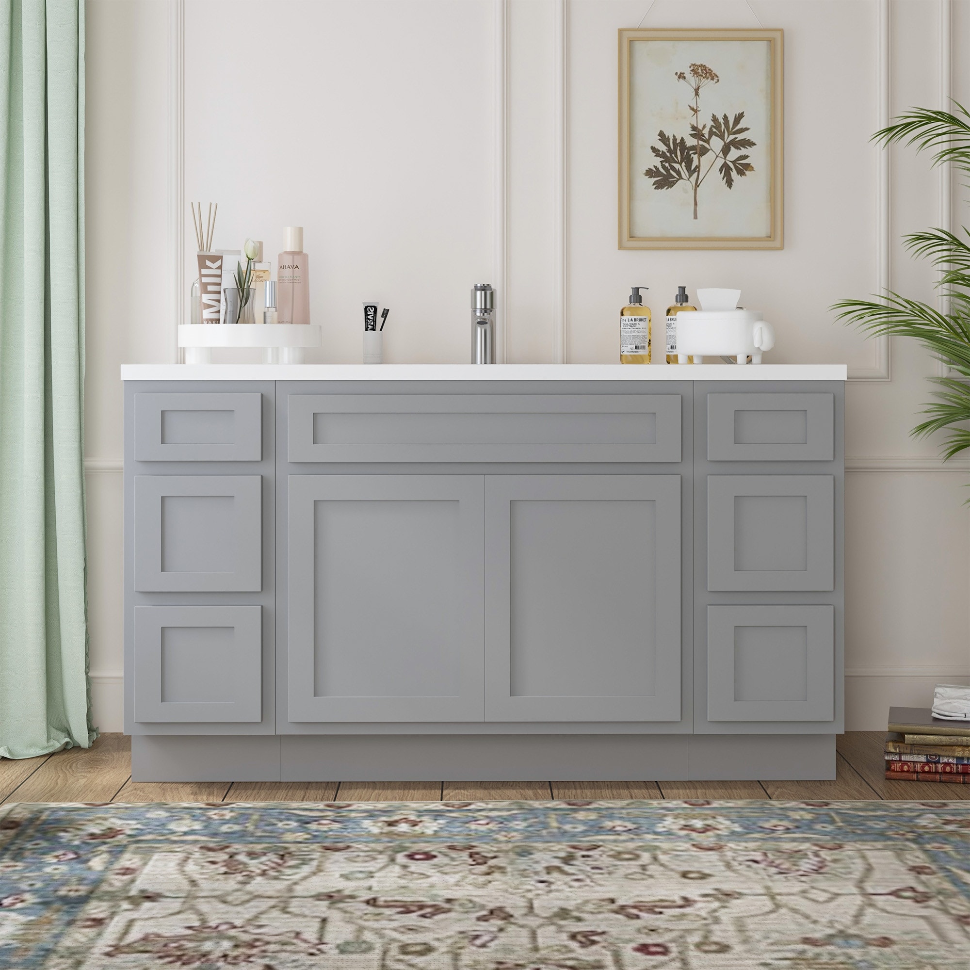 Vanity Art 60" Oak Freestanding Bathroom Vanity Cabinet without Top