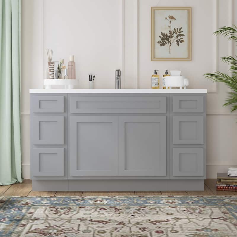 Vanity Art 60" Oak Freestanding Bathroom Vanity Cabinet without Top